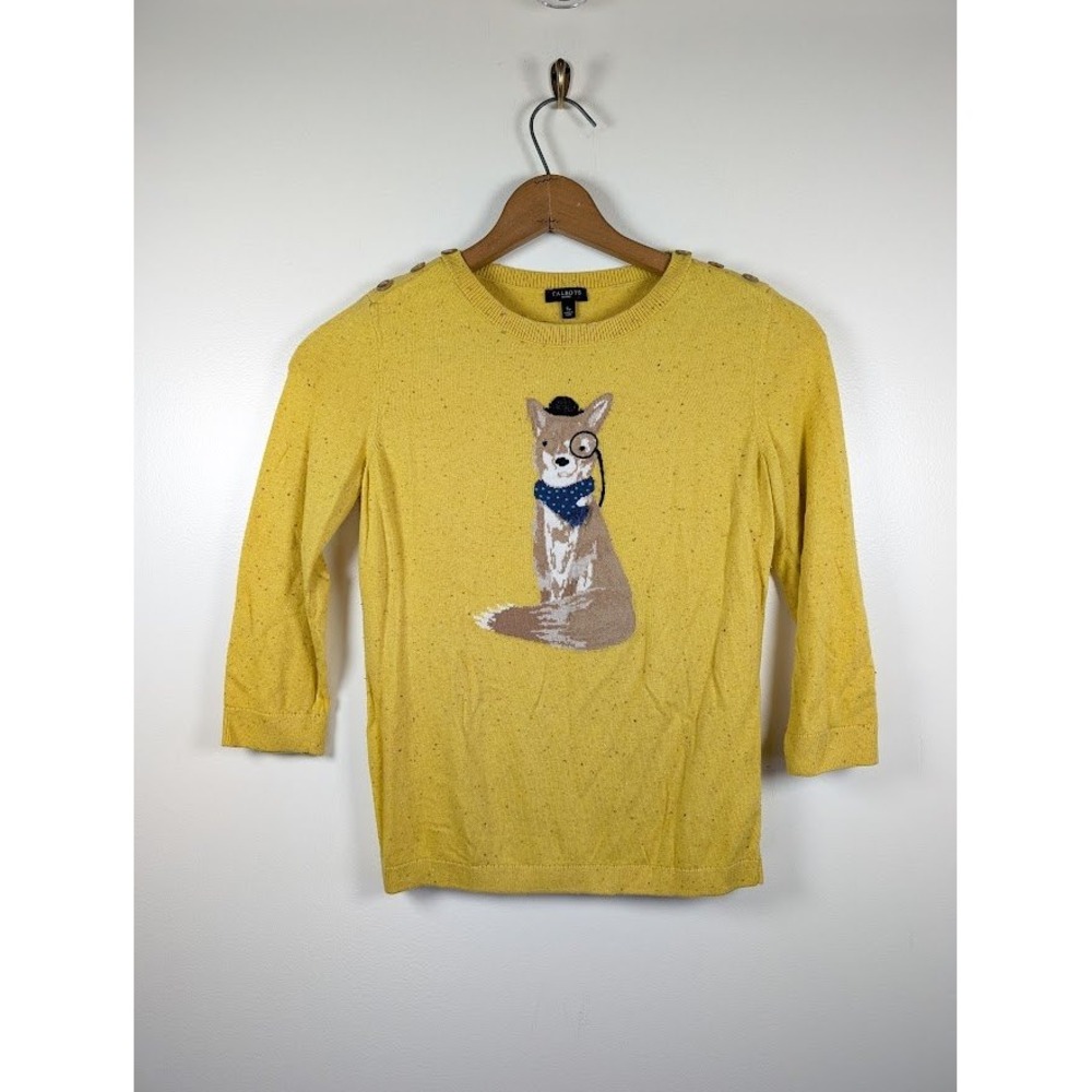 Talbots Whimsical Fox Sweater Small PETITE Twee Cottagecore Woodland Animal